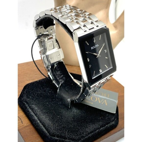 Bulova Men's Watch 96D145 Diamond Black Dial Silver Stainless Steel Quar… - Picture 2 of 14